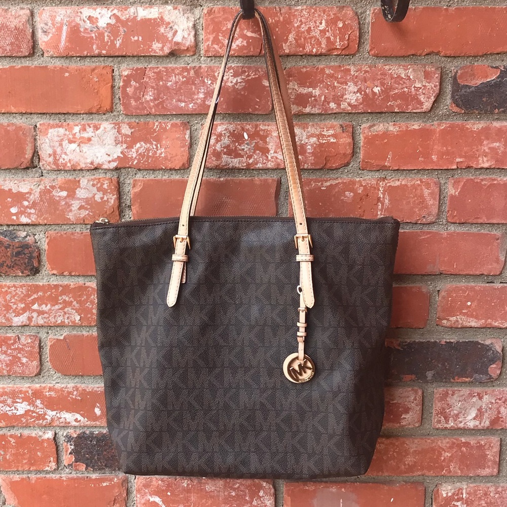 - Michael kors large brown zip-top closure t…